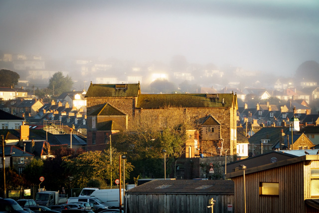 Ice works building in the mist